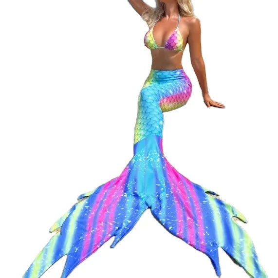 YLN-250424 Hot Sale New Style Mermaid Tail Bikini Swimwear for Women's  Ladies Multi-color Print Three Piece Swimsuit