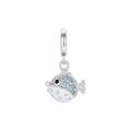 YILUN 925 Sterling Silver Cute Puffer Fish Charm Pendant Rhodium Plated Blue CZ Ocean Theme Nautical Animal Fish Charm Jewelry