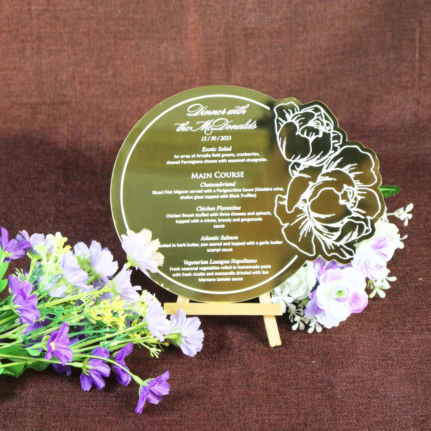 Floral Die Cut Menu Card Menu Card Design with Custom Printing for Event or Wedding Party Stationery