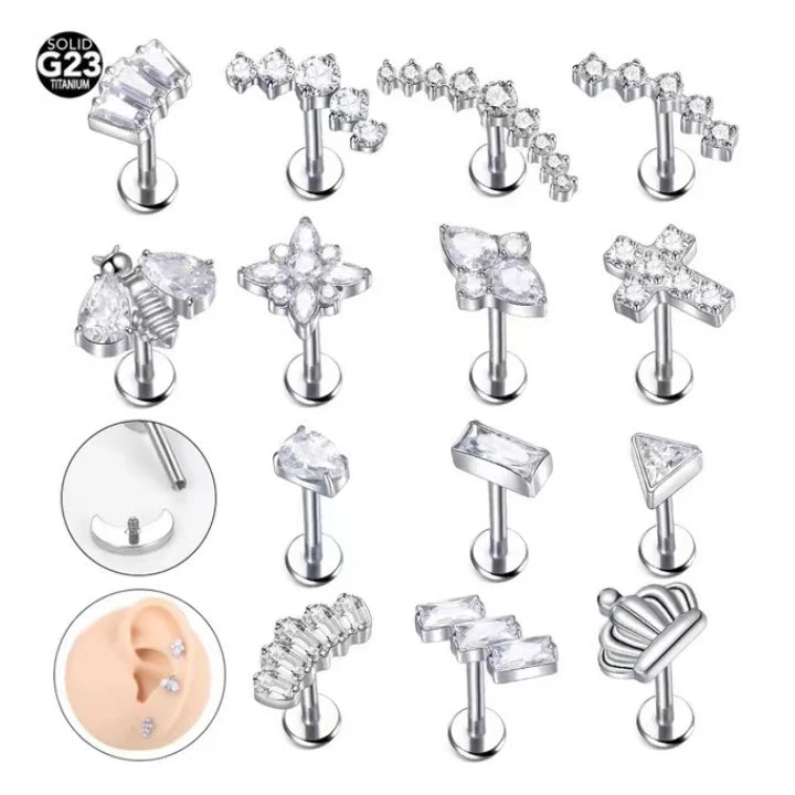Gaby 16G ASTM F136 Titanium Piercing Lip Ring Internal Thread Moon Labret Ring Cartilage Earrings Body Jewelry Piercing Jewelry