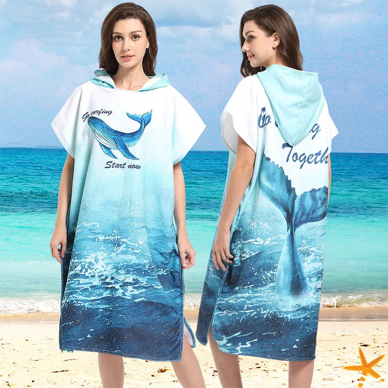 Custom Printed Quick-Drying Microfiber Hooded Poncho Novelty Striped Woven Pattern Beach Bath Towel for Adults