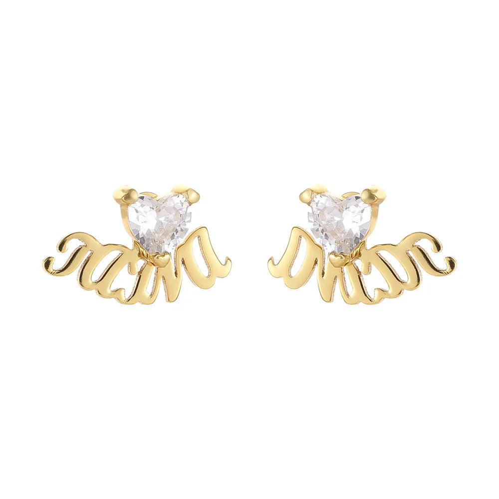 Fashion Drop Shipping Hypoallergenic CZ Earring Stainless Steel Jewelry Custom Name Stud Earrings