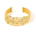 Fashion Stainless Steel Rope Bracelet 18K Gold Plated Geometric Round Steel Bead Open Cuff Bangles