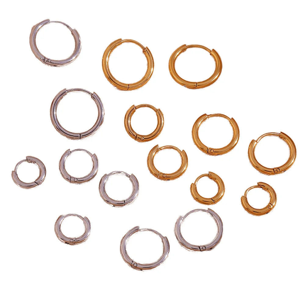 Droppshipping Classic Fine Stainless Steel Jewelry 18K Gold Plated round Huggie Hoop Earrings Hypoallergenic Trendy Style