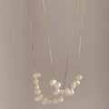 Korea Temperament Gold Plated Natural Pearl Pendant Necklace Metal Link Chain Freshwater Pearl Necklace
