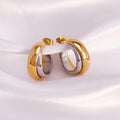Fashion Woman Multi Layer Earrings Jewelry Stainless Steel 18K Gold Plated Double Layer Gold and Silver Earrings
