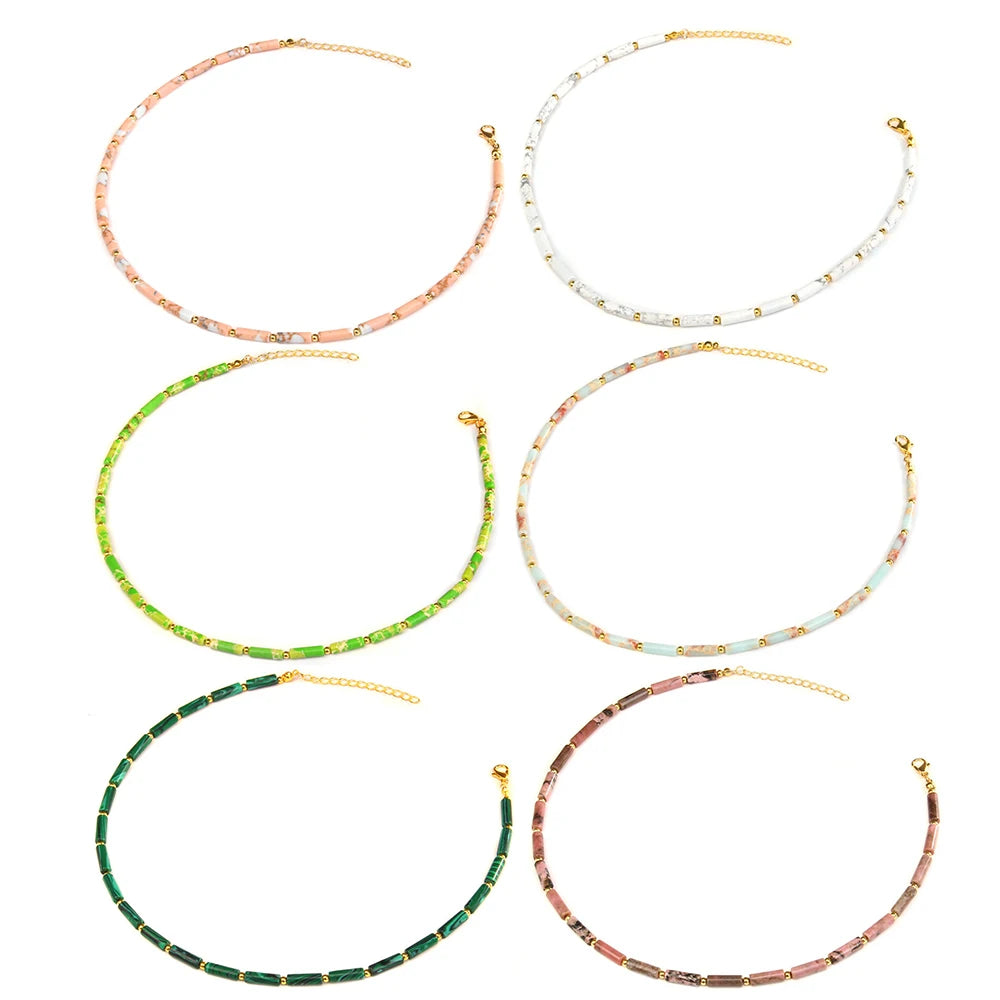 New Handmade Jewelry 4*13mm Crystal Healing Precious Natural Stone Bead Necklace for Women
