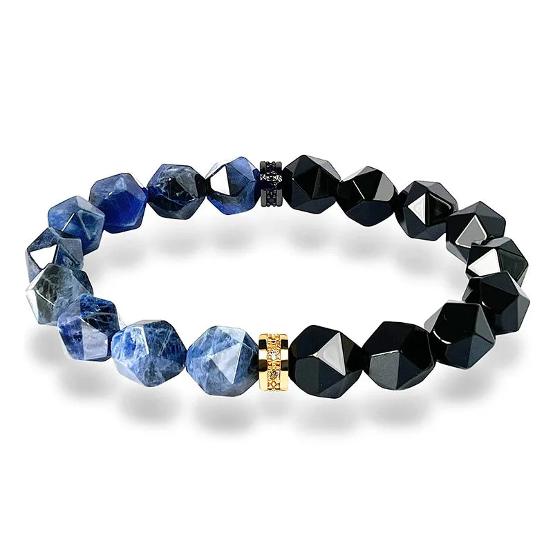 Natural Cut Tiger Eye Stone Bracelet Copper Microinlaid Zircon Obsidian Jewelry Beaded Bracelet for Men