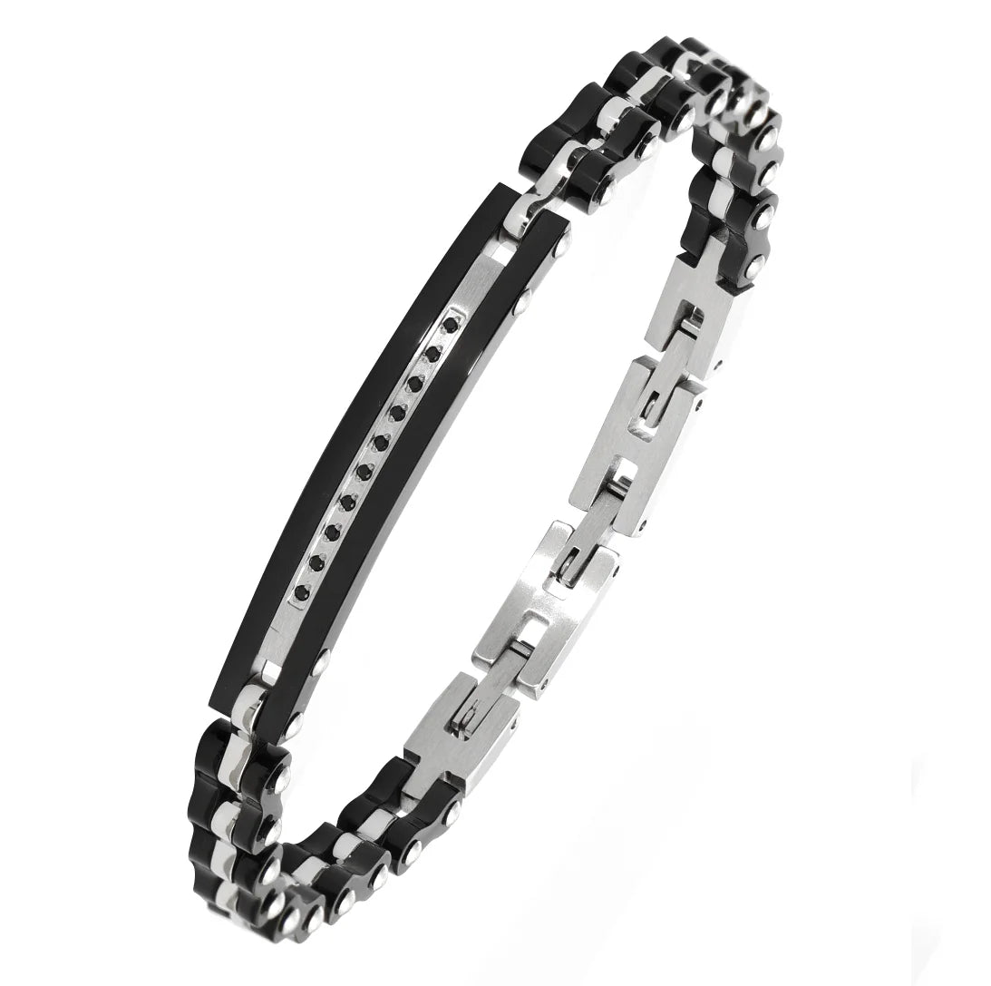 Italian Style Customizable 5A Zircon Adjustable Length 316 Stainless Steel Jewelry Premium Chain Link Ceramic Bracelet for Men