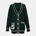 Custom Oversized V Neck Ladies Knitted Cardigan Sweater Logo Chenille Embroidery Letters Women Cardigan With Pockets