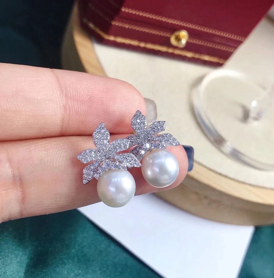 E1764 8-9mm DIY Natural Freshwater Pearl Charm Earrings Mounting Accessory 925 Sterling Silver Gold Plated  Jewelry for Women
