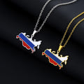 Stainless Steel Silver 18K Gold Plated Enamel Russian Flag Pendant Necklace for Men and Women Enameled Russia Map Necklace