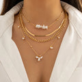 Vintage Gold Plated Snake Bone Chain Necklace Set Multilayer Pearl Beaded Necklace for Women and Girls