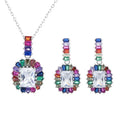 Sterling Silver 925 Square Diamond Rainbow Dangle Earrings and Necklace Jewelry Set for Women