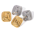 Minimalist Stainless Steel Spiral Square Stud Earrings Hypoallergenic Tarnish Free Gold Plated Statement Jewelry for Women