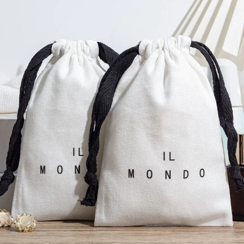 Custom White 100% Cotton Pouch Gift Packaging Bags Cotton Custom Printed Logo Cotton Drawstring Candle Pouches