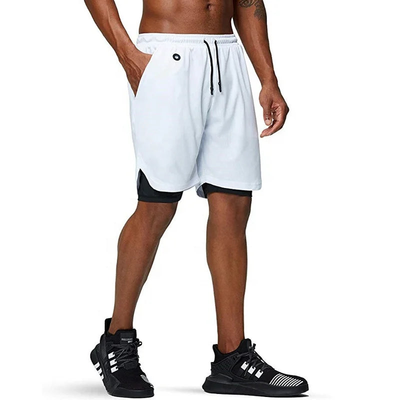 High Quality Customized 2-in-1 Four-Way Fabric Athletic Fitness Shorts for Men Elastic Waist Gym Sports Wear Skinny Fit