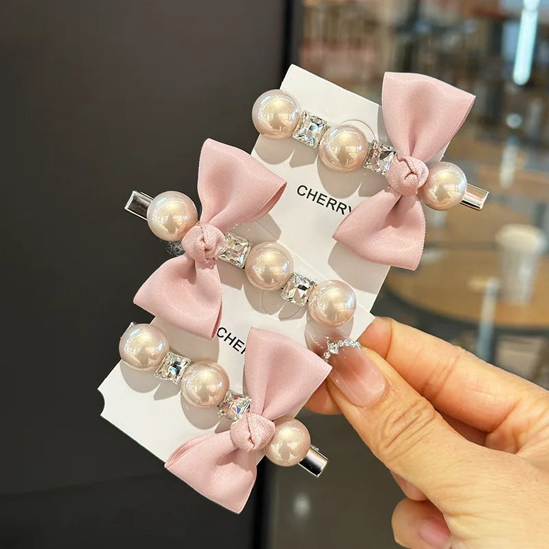 Wholesale Cute Women Girls Butterfly Crystal Hair Pins Pink Bows Pearl Rhinestone Hair Pins Hair Clips