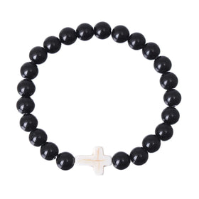 New Arrival Jewelry Handmade 8mm Healing Christian Lava Stone Stretch Cross Beads Bracelets for Men Women
