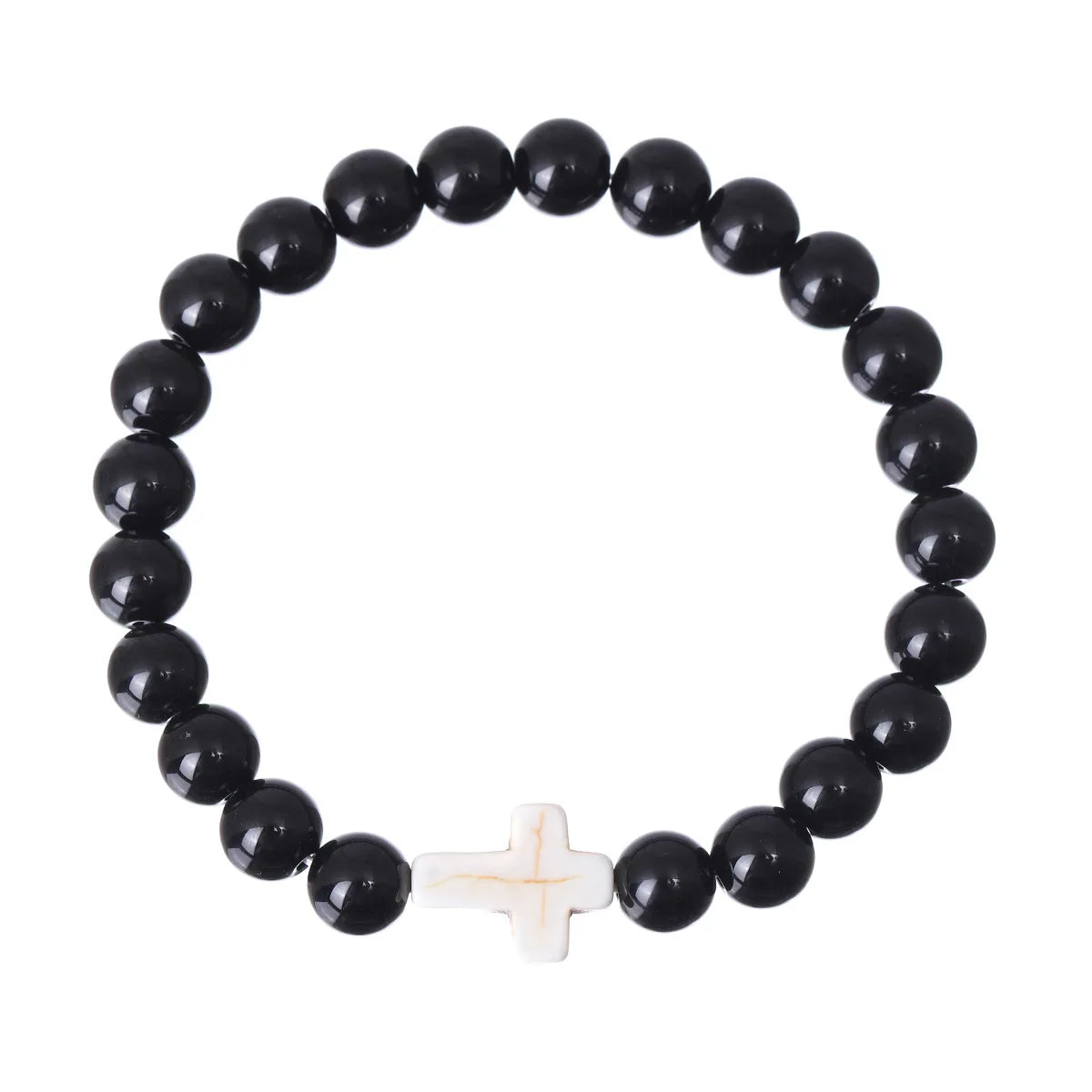 New Arrival Jewelry Handmade 8mm Healing Christian Lava Stone Stretch Cross Beads Bracelets for Men Women