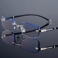 2025 Custom Logo Rimless Presbyopia Glasses Anti Blue Light  Diamond Cutting Photochromic Square Clear Lens Reading Glasses