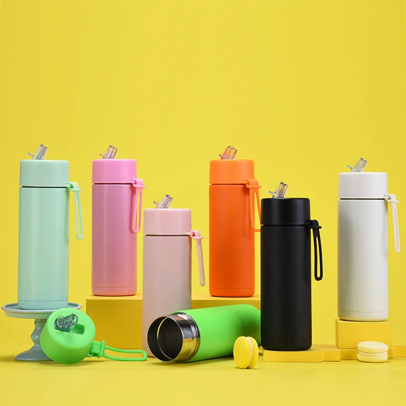 Stainless Steel Insulated Tumbler Thermal Vacuum Flask Drinking Water Bottle With Straw
