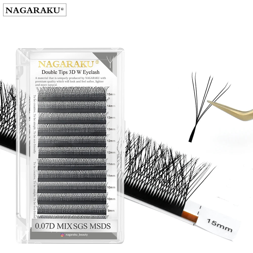 NAGARAKU W Shape Hand Waved Premade Fans Eyelash Extensions Full Double 3D Lashes