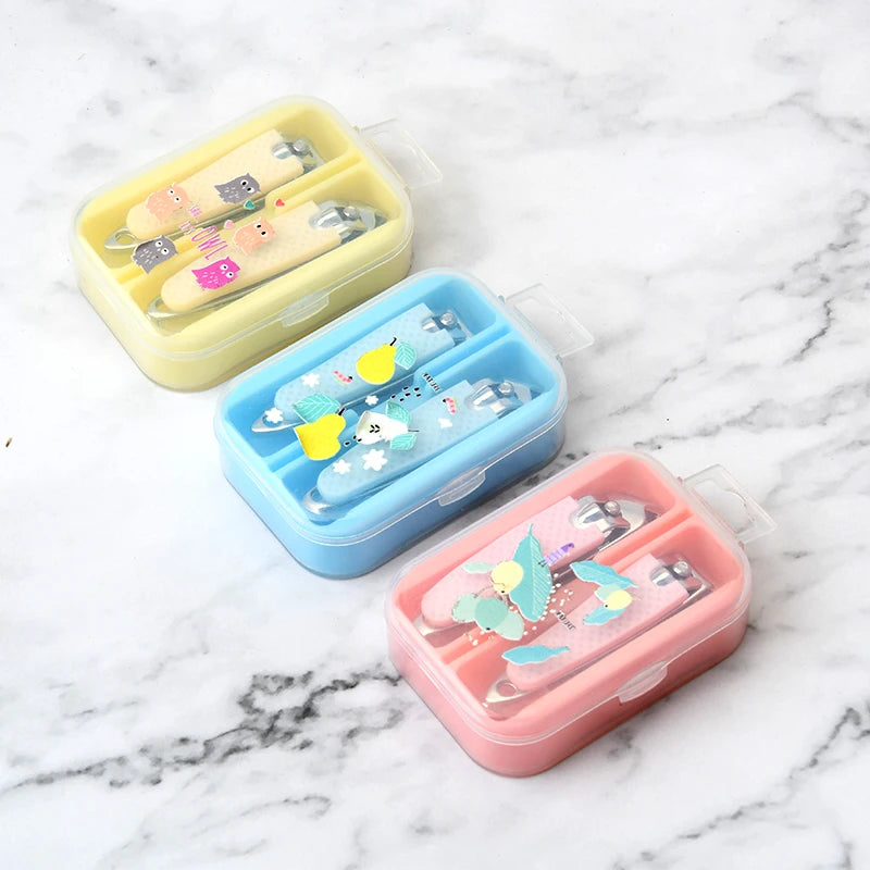 2-Piece Set Cute Mini Portable Nail Cutter Stainless Steel Set Oblique Mouth and Flat Mouth  Nail Scissors for Manicure