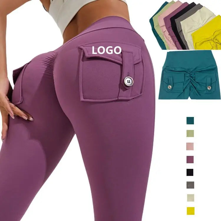2023 New Arrival Scrunch Butt Cargo Pants Pocket Compression Activewear Workout Gym Yoga Leggings Tights  for Women