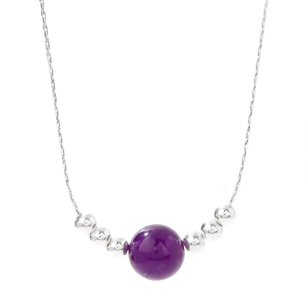 Fashion Designer Simple Small Silver Beads Healing Crystal Round Lucky 10mm Ball Necklace for Women Men