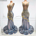 Ocstrade Women Maxi Dress Modest Floor-Length Summer 2023 Mesh Rhinestone Pink Mermaid Plus Size Prom Dresses for Women Elegant