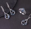 W0463 Wholesale Gemstone Jewelry Natural London Blue Topaz Rhodium Plated S925 Silver Jewelry Set Blue Gems Modern Jewelry Set