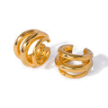 J&D Design Three Layers Cuff Earring 18k PVD Gold Plated Glossy Layers Stainless Steel CC Ear Clip for Women