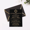 Luxury Gold Foiling DIY Black Velvet Wedding Invitation Cards Gold Edge Personalized Logo Paper Material Music Stocked Envelope