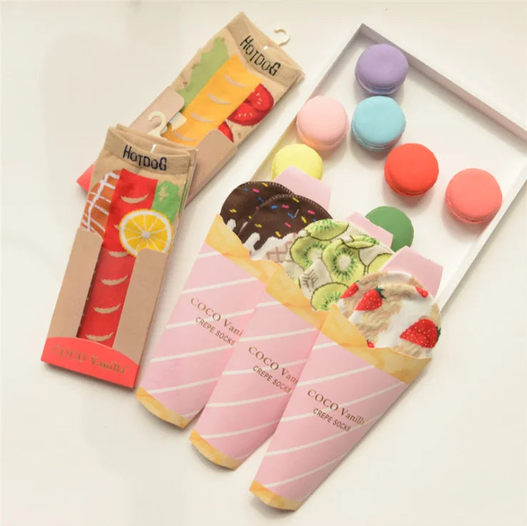 Women's Cartoon Hot Dog Crepes Socks-Anti-Slip Autumn Daily Use Casual Socks