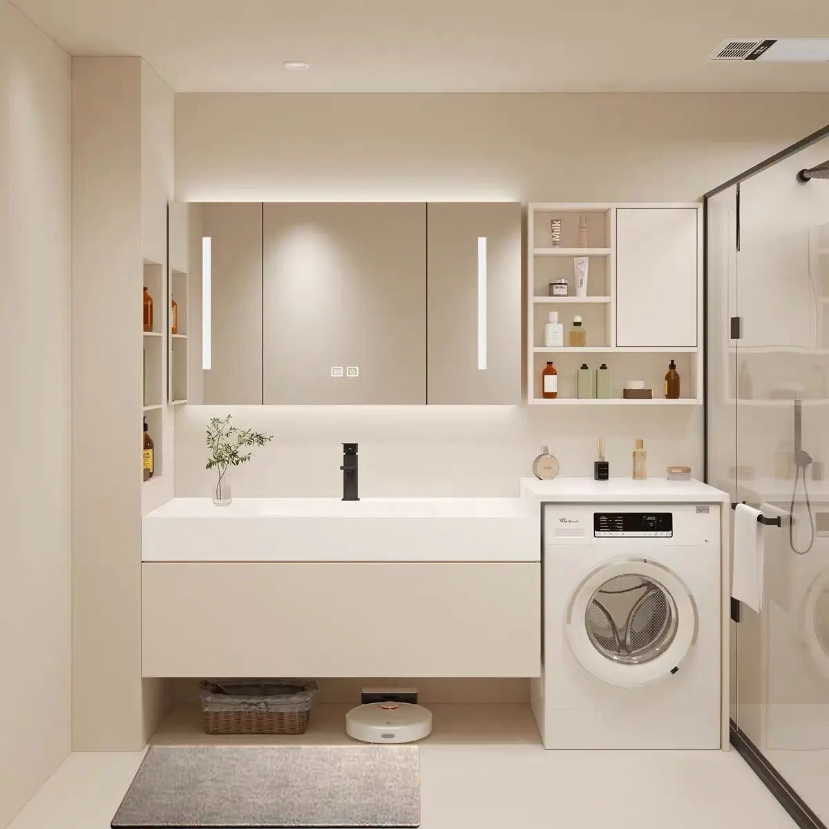 Washing Machine Bathroom CabinetMakeup Vanity Mirror With Bathroom Sink and Cabinet Combo
