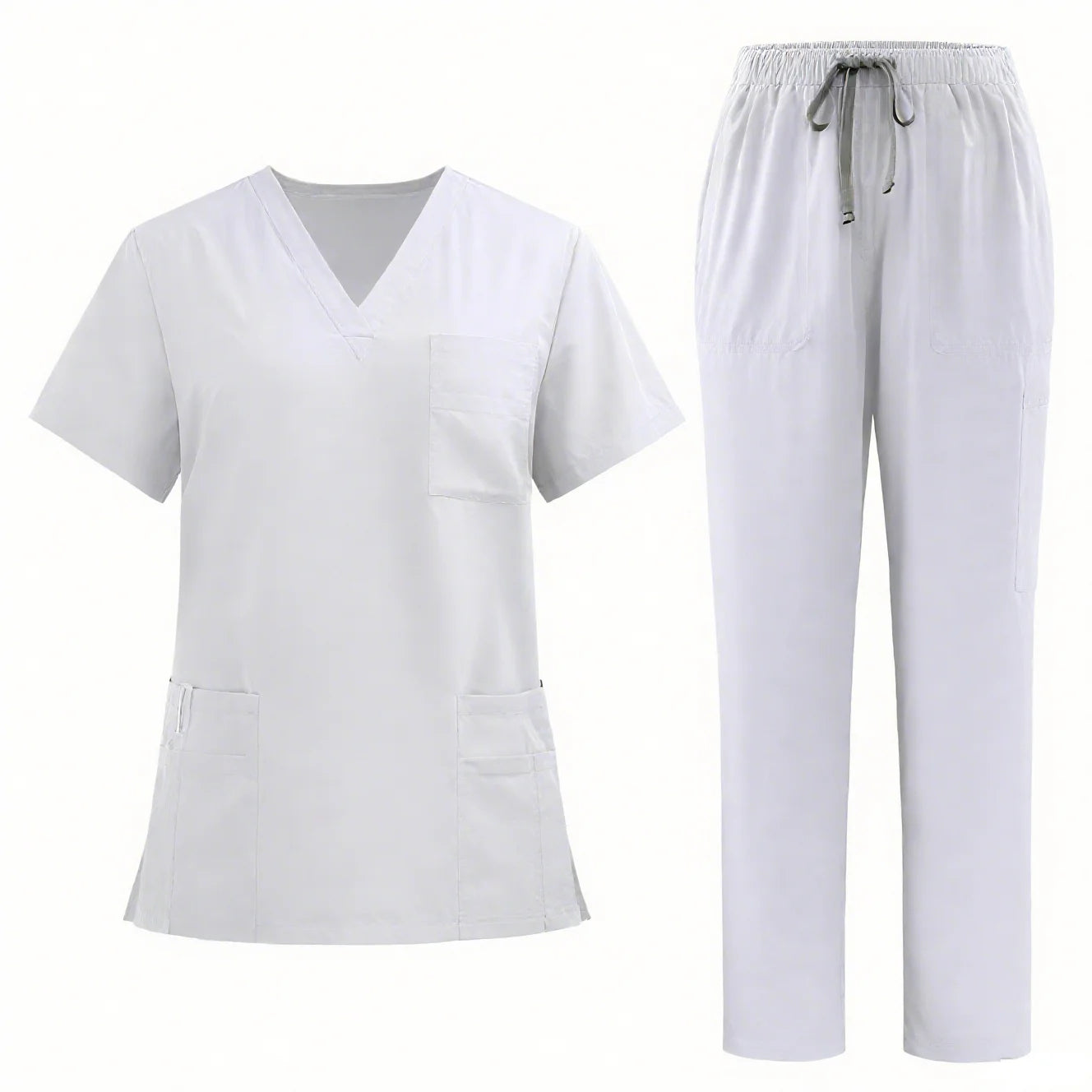 Ready Stock Newest Womens Scrub Suit Nurse Doctor V-neck Short Sleeves Pocket T-Shirt Top + Pants Workwear Medical Uniform