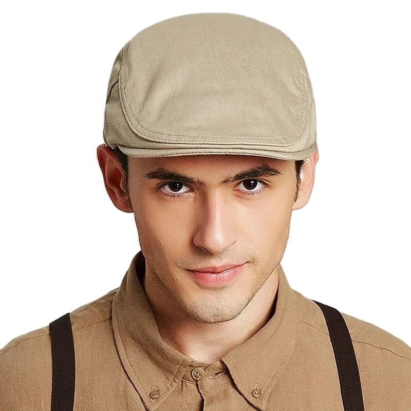 Men's British Cotton Berets Ivy Cap Fashion Big Head Men Leisure Beret Male Solid Newsboy Hat