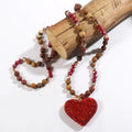 Beautiful Women Jewelry Valentine Lover Gift 8mm Natural Stone Crystal Glass Necklace Rhinestone Clay Heart Pendant Necklace