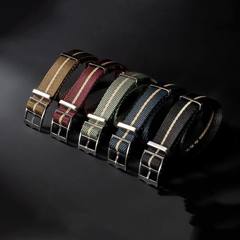 Single Pass Premium Sharp Buckle Twill Nylon Watch Strap 19 21 20 22 mm Long Bracelet Sport Fabric Watch Bands One Piece Adjust