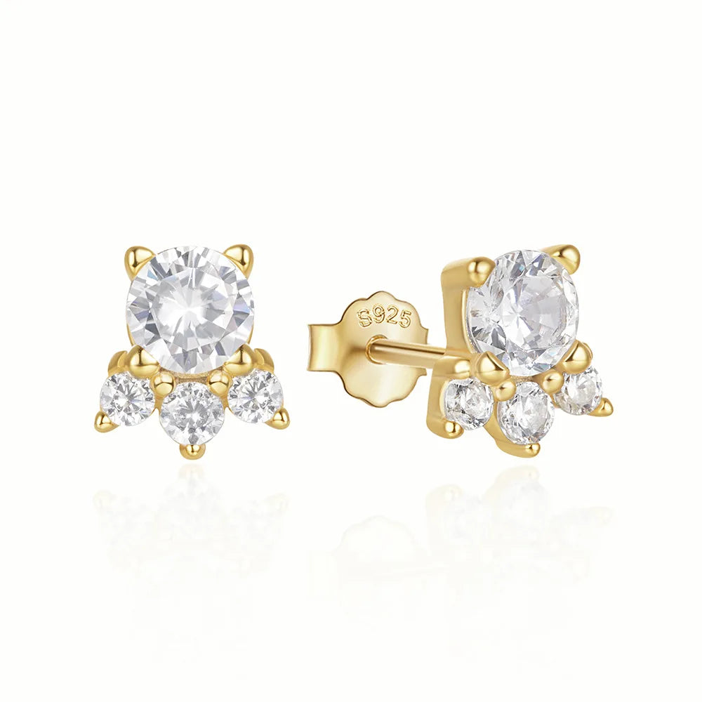925 Sterling Silver 4 Zirconia Cute Stud Earrings  Dainty Hot Sell CZ Jewelry