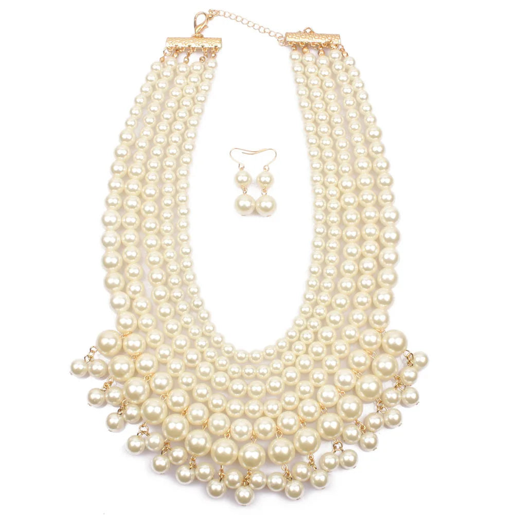 ROMANTIC Ready to ShipIn Stock Fast Dispatch New Design White Layer Pearl Necklace Jewelry Sets