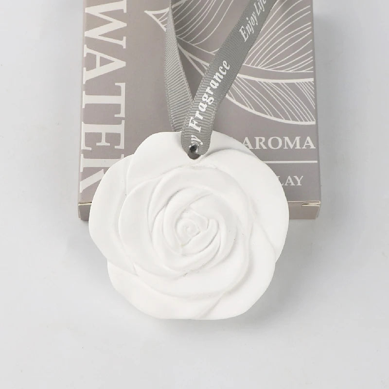 Wholesale Porcelain Rose Flower Scented Ceramic Aroma Plaster Hanging Wardrobe Car Air Freshener Home Fragrance Oil Diffuser