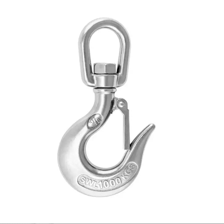 3/8" Marine Grade 316 Stainless Steel Swivel Self-Locking Crane Hook with Safety Latch for Heavy Duty Lifting Rigging