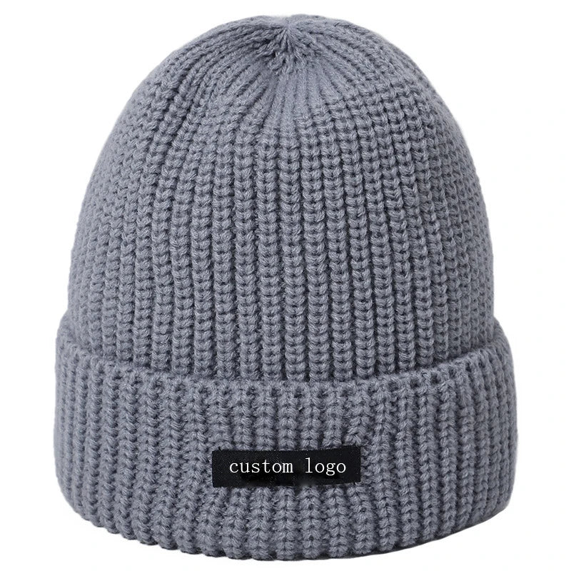 Wholesale New Arrival Custom Logo Woven Patch 100% Acrylic Cuffed Winter Knit Beanie Unisex Striped