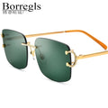 Borregls Rimless Sunglasses Women New Brand Design Fashion High-Quality Alloy Sun Glasses Men Nylon Lens Mirrored Shades 150249