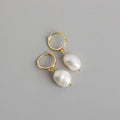 Fine 925 Silver 18K Gold Plate Irregular Baroque Fresh Water Pearl Drop Hoop Earrings Jewelry for Women Pearl Earrings Set