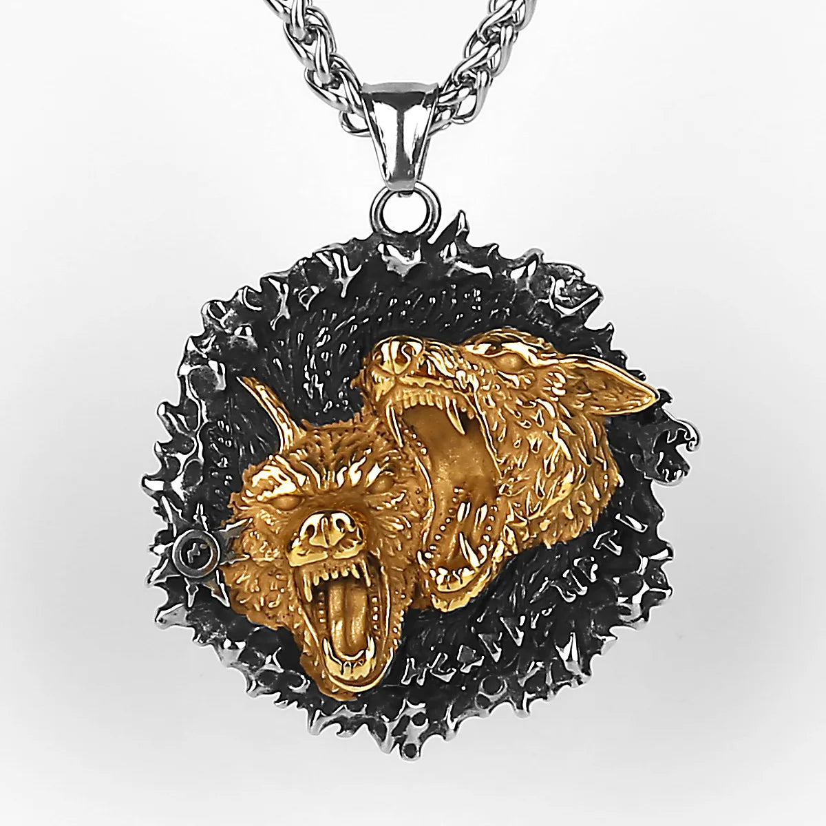 Retro Viking Couple Wolf Head Titanium Steel Pendant Men's Fashion Stainless Steel Pendant Necklace