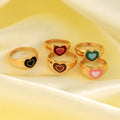Summer 2023 Jewelry Multi-Color Heart Enamel Ring Minimalist Colorful Signet Ring Gold Plated Double Heart Ring