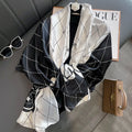 Hot Selling Luxury Designer Black and White Flower Pattern Silk Scarves Head Wraps Scarf for Lady Summer Silk Printed Shawls